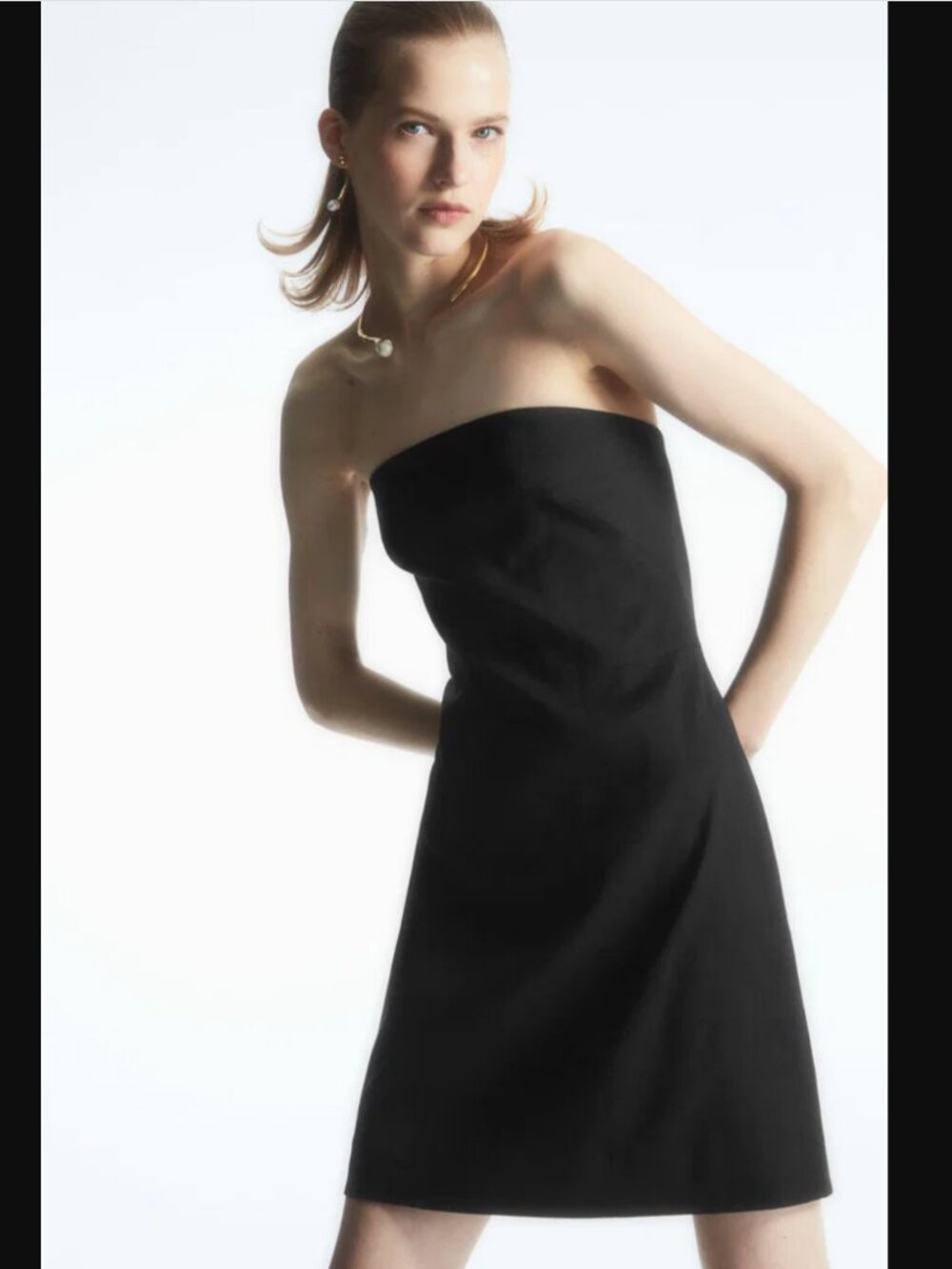 COS Black cotton / linen stretchy mini dress with removable straps size small